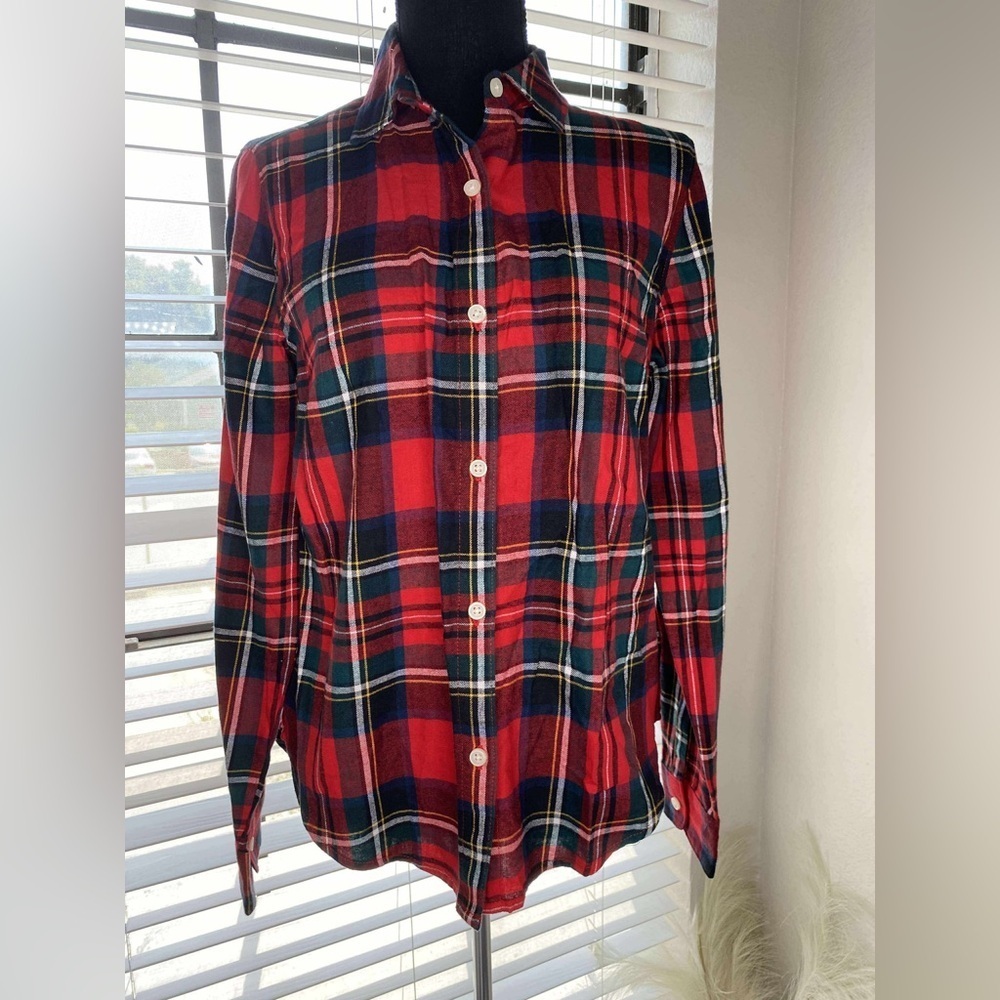 OLD NAVY Top Womens S Classic Shirt Flannel Tartan Plaid Button Front Cotton Red - Picture 5 of 7